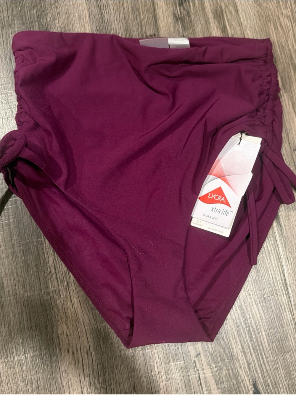 Women’s Deep Burgundy High-Rise Ruched Side-Tie Swim Bottom XS NWT